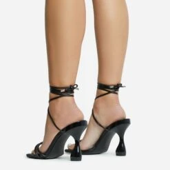 EGO Time-To-Talk Lace Up Strappy Square Toe Statement Heel In Black Faux Leather -EGO Sales 30 11 22 fw33383 sq