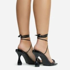 EGO Time-To-Talk Lace Up Strappy Square Toe Statement Heel In Black Faux Leather -EGO Sales 30 11 22 fw33384 sq