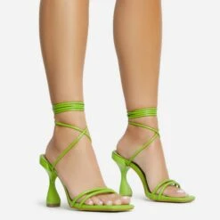 EGO Time-To-Talk Lace Up Strappy Square Toe Statement Heel In Green Faux Leather