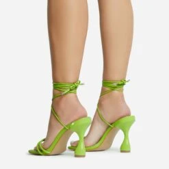 EGO Time-To-Talk Lace Up Strappy Square Toe Statement Heel In Green Faux Leather -EGO Sales 30 11 22 fw33388 sq