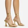 EGO Time-To-Talk Lace Up Strappy Square Toe Statement Heel In Gold Faux Leather -EGO Sales 30 11 22 fw33390 copy
