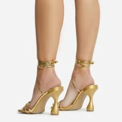 EGO Time-To-Talk Lace Up Strappy Square Toe Statement Heel In Gold Faux Leather -EGO Sales 30 11 22 fw33393 sq