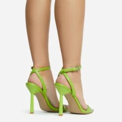 EGO To-The-Point Ankle Strap Metallic Pointed Toe Stiletto Heel In Green Faux Leather -EGO Sales 30 11 22 fw33399 sq