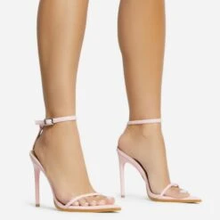 EGO Pick-N-Mix Ankle Strap Pointed Toe Stiletto Heel In Pink Faux Leather