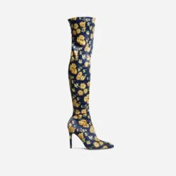 EGO Alabama Pointed Toe Over The Knee Thigh High Long Sock Boot In Floral Print Lycra -EGO Sales 30 11 22 fw36263 sq