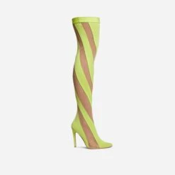 EGO Lilth Wrapped Panel Detail Pointed Toe Stiletto Heel Over The Knee Thigh High Sock Boot In Lime Mesh 11 EGO Lilth Wrapped Panel Detail Pointed Toe Stiletto Heel Over The Knee Thigh High Sock Boot In Lime Mesh -EGO Sales 30 11 22 fw36266 sq
