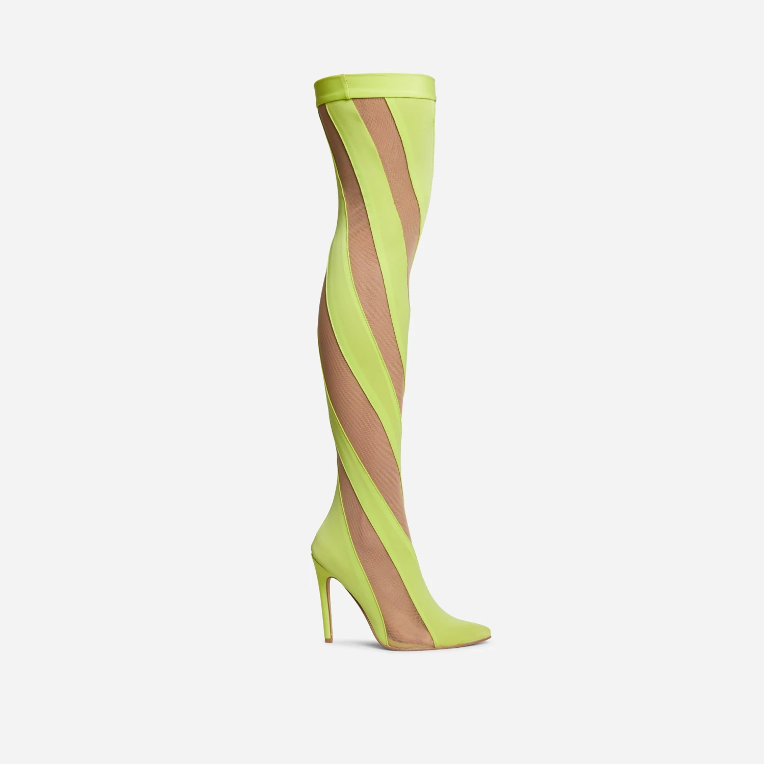 EGO Lilth Wrapped Panel Detail Pointed Toe Stiletto Heel Over The Knee Thigh High Sock Boot In Lime Mesh 7 EGO Lilth Wrapped Panel Detail Pointed Toe Stiletto Heel Over The Knee Thigh High Sock Boot In Lime Mesh - Image 5