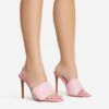 EGO Plush Velcro Strap Detail Square Peep Toe Stiletto Heel Mule In Pink Faux Leather -EGO Sales 30 11 22 fw39656 s