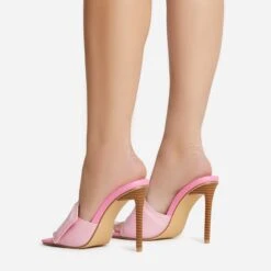 EGO Plush Velcro Strap Detail Square Peep Toe Stiletto Heel Mule In Pink Faux Leather -EGO Sales 30 11 22 fw39658 sb