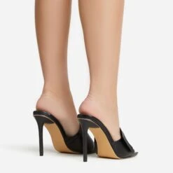 EGO Plush Velcro Strap Detail Square Peep Toe Stiletto Heel Mule In Black Faux Leather -EGO Sales 30 11 22 fw39669 sb2