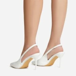 EGO I-Still-Do Pointed Toe Slingback Low Stiletto Court Heel In White Faux Leather -EGO Sales 30 11 22 fw39683 sb