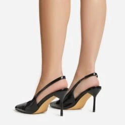 EGO I-Still-Do Pointed Toe Slingback Low Stiletto Court Heel In Black Faux Leather -EGO Sales 30 11 22 fw39688 sb2