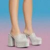 EGO Wilkinson Closed Toe Platform Block Heel Mule In Silver Diamante -EGO Sales 30 11 22 fw39737 sq