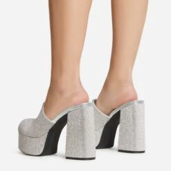EGO Wilkinson Closed Toe Platform Block Heel Mule In Silver Diamante -EGO Sales 30 11 22 fw39739 sb2