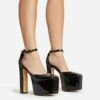 EGO Popped Ankle Strap Square Toe Platform Block Heel In Black Patent -EGO Sales 30 11 22 fw39763 sqq