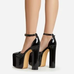 EGO Popped Ankle Strap Square Toe Platform Block Heel In Black Patent -EGO Sales 30 11 22 fw39765 sb2