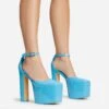 EGO Popped Ankle Strap Square Toe Platform Block Heel In Blue Patent -EGO Sales 30 11 22 fw39768 sqq