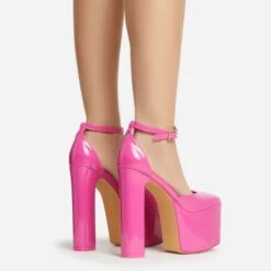 EGO Popped Ankle Strap Square Toe Platform Block Heel In Pink Patent -EGO Sales 30 11 22 fw39781 sb