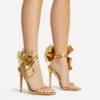 EGO Beau Oversized Bow Detail Square Toe Stiletto Heel In Gold Faux Leather -EGO Sales 30 11 22 fw39783 s