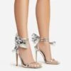 EGO Beau Oversized Bow Detail Square Toe Stiletto Heel In Silver Faux Leather -EGO Sales 30 11 22 fw39788 s