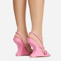 EGO Thriller Strappy Detail Square Toe Sling Back Cut Out Wedge Heel In Pink Faux Leather -EGO Sales 30 11 22 fw39913 sb2