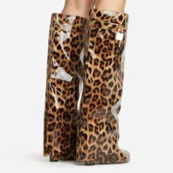 EGO I-Am-The-One Padlock Detail Wedge Heel Knee High Long Boot In Leopard Print Patent -EGO Sales 30 11 22 fw39923 sq