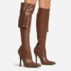 EGO Truman Side Pocket Detail Pointed Toe Stiletto Heel Knee High Long Boot In Brown Faux Leather -EGO Sales 30 11 22 fw39935 s
