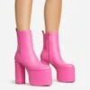 EGO Impression Closed Toe Platform Block Heel Ankle Boot In Fuchsia Pink Faux Leather -EGO Sales 30 11 22 fw39988 s