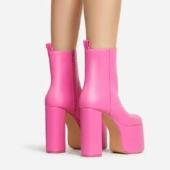 EGO Impression Closed Toe Platform Block Heel Ankle Boot In Fuchsia Pink Faux Leather -EGO Sales 30 11 22 fw39991 sb2