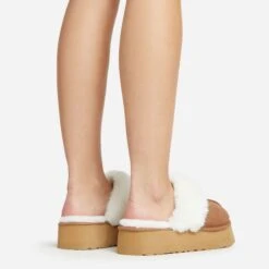 EGO Sugar Faux Fur Trim Platform Slipper In Chestnut Brown Faux Suede -EGO Sales 30 11 22 fw40006 sq