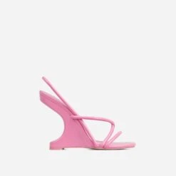 EGO Thriller Strappy Detail Square Toe Sling Back Cut Out Wedge Heel In Pink Faux Leather -EGO Sales 30 11 22 fw40082 sq