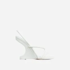 EGO Thriller Strappy Detail Square Toe Sling Back Cut Out Wedge Heel In White Faux Leather -EGO Sales 30 11 22 fw40083 sq