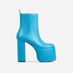 EGO Impression Closed Toe Platform Block Heel Ankle Boot In Blue Faux Leather -EGO Sales 30 11 22 fw40088 sq