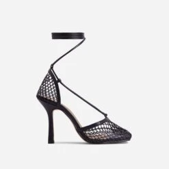 EGO New-Me Lace Up Square Toe Court Heel In Black Fishnet 11 EGO New-Me Lace Up Square Toe Court Heel In Black Fishnet -EGO Sales 31 08 212844