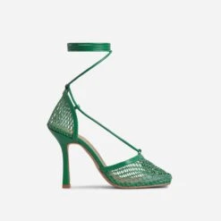 EGO New-Me Lace Up Square Toe Court Heel In Green Fishnet -EGO Sales 31 08 212845