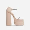 EGO Peggie Diamante Strap Open Square Toe Extreme Platform Block Heel In Nude Faux Leather -EGO Sales 3 1