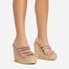 EGO Bali Diamante Strap Detail Woven Platform Wedge Heel Mule In Nude Faux Suede -EGO Sales abs87032 s