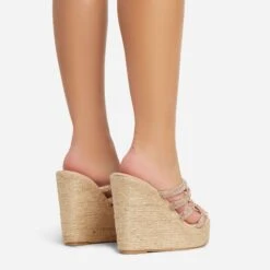 EGO Bali Diamante Strap Detail Woven Platform Wedge Heel Mule In Nude Faux Suede -EGO Sales abs87035 sb