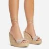 EGO Barli Lace Up Diamante Strap Detail Woven Platform Wedge In Nude Faux Leather -EGO Sales abs87036 s