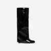 EGO I-Am-The-One Padlock Detail Wedge Heel Knee High Long Boot In Black Patent -EGO Sales add shadow 1 2 sq