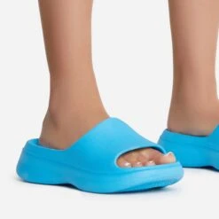 EGO Aldie Open Peep Toe Platform Slider Sandal In Blue Rubber -EGO Sales aldie 0491 copy