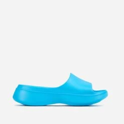 EGO Aldie Open Peep Toe Platform Slider Sandal In Blue Rubber