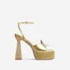 EGO Sparkling Diamante Detail Square Peep Toe Platform Flared Block Heel In Gold Faux Leather -EGO Sales ath001 gld 12