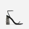 EGO Chalston Square Toe Diamante Tassel Detail Round Block Heel In Black Faux Leather -EGO Sales ath001 gld 20sq
