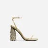 EGO Chalston Square Toe Diamante Tassel Detail Round Block Heel In Gold Faux Leather -EGO Sales ath001 gld 22 sq