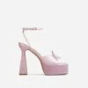 EGO Sparkling Diamante Detail Square Peep Toe Platform Flared Block Heel In Pink Satin -EGO Sales ath001 gld 9