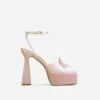 EGO Sparkling Diamante Detail Square Peep Toe Platform Flared Block Heel In Nude Satin -EGO Sales ath001 gld 9 1