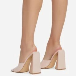 EGO Avalon Square Peep Toe Sculptured Flared Block Heel Mule In Nude Patent -EGO Sales avalon 11096 copy