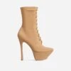 EGO Baddie-City Lace Up Pointed Toe Statement Platform Stiletto Ankle Sock Boot In Nude Lycra -EGO Sales baddie girl 1