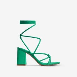 EGO Ballerine Knotted Strappy Detail Lace Up Square Toe Block Heel In Green Faux Leather -EGO Sales ballerine green